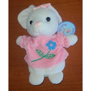 K&K Plush Bunny Buddies Beanie Rabbit 7" White With Pink Shirt Easter Toy